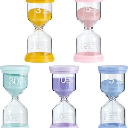 5Pcs Sand Timers for Classroom & Kids, LIOUCBD Colorful Hourglass Set, 3/5/10/15/30 Mins Visual Timer for Children Brushing Teeth, Classroom Games, Homework, Office, Cooking
