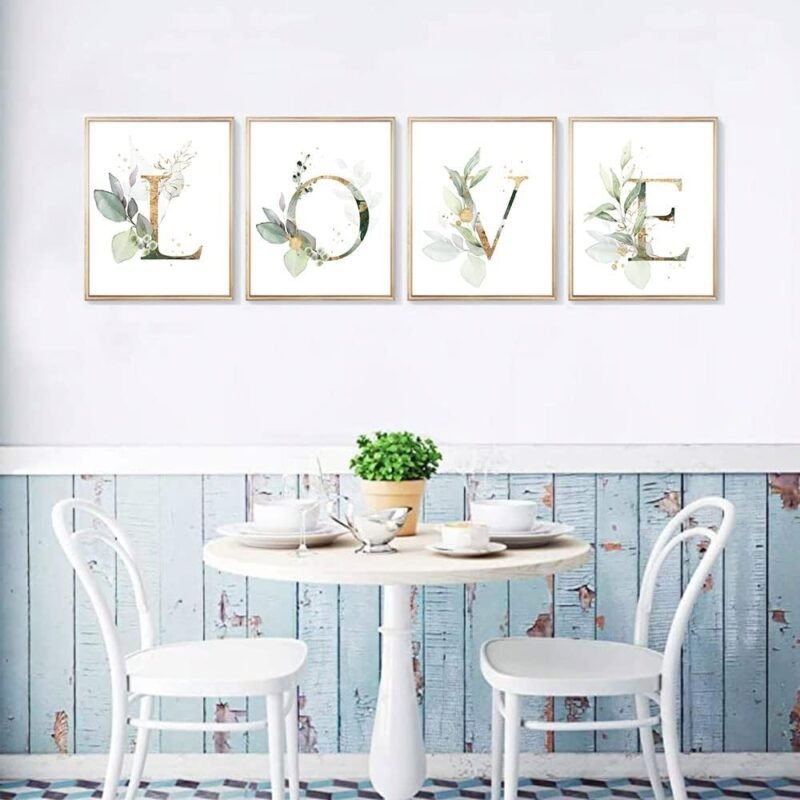 Love Botanical Simple Life Green Leaf Painting Bathroom Wall Decor Art Print Set of 4(8”X10”), Boho Leaf Eucalyptus Wall Décor, Watercolor Modern Bohemia Botanical Floral Leaves Kitchen Plant - Image 4