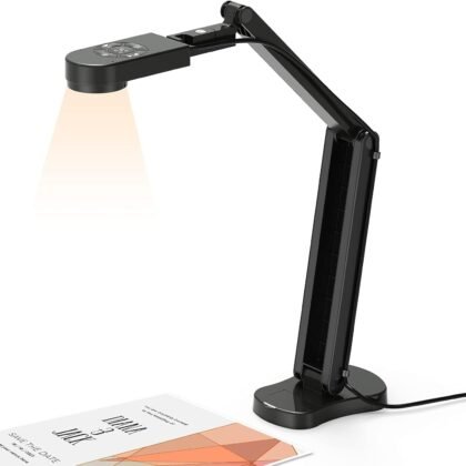 4K USB Document Camera for Teacher, 8MP Webcam & Visualiser for A3 Size with Dual Microphones, 3-Level LED Light, Image Invert, Foldable for Live Demo, Work with Windows, macOS and Chrome OS