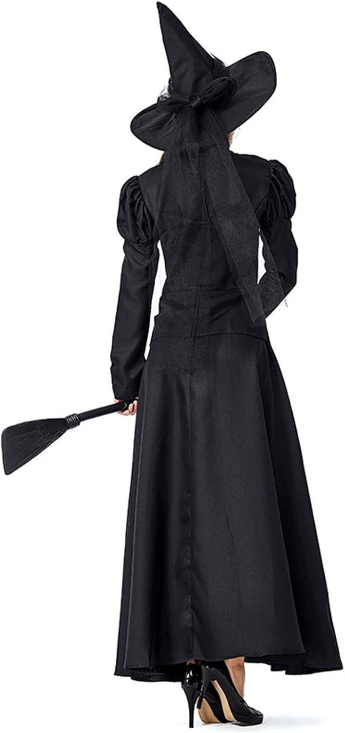 GRAJTCIN Women's Wicked Witch Costume, 4 Pieces Halloween Deluxe Witchy Dress Black - Image 4