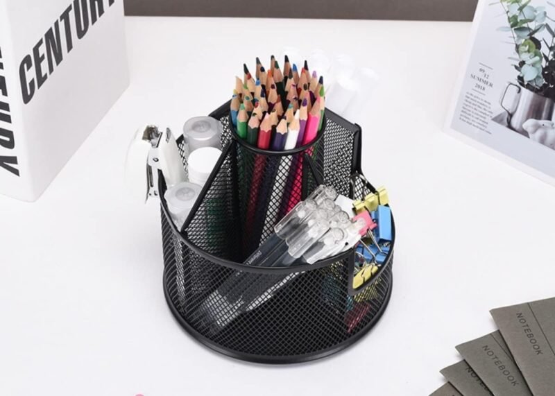 Pencil Holder, Rotating Desk Organizer, Metal Pen Organizer Mesh Pen Holder Office Desk Accessories Cute Office, School, Home,Art Suppliers (Black) - Image 3
