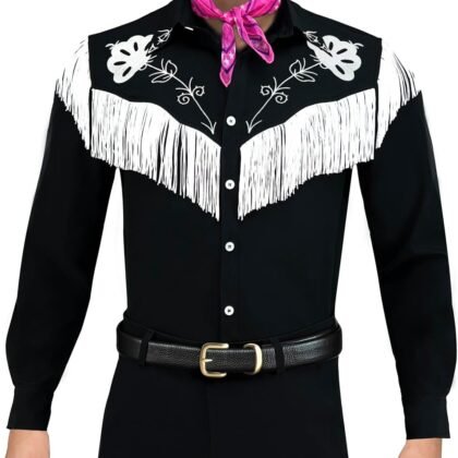 Naywig Cowboy Costume With Scarf Western Long Sleeve Fringe Shirt Halloween Cosplay For Mens Boys