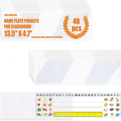 40 PCS Nameplate Pocket Adhesive Desk Nameplates Name Tag Pocket Clear Desk Name Tag Sleeves for Classroom 13.5 x 4.7 Inch(Thickness:7 mils)