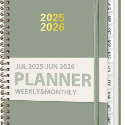Planner 2025-2026, Weekly and Monthly Calendar Academic Planner (July 2025 - June 2026), Hardcover Teacher School Student Agenda with Tabs, Ideal for School Office Supplies, A5 (6.3" x 8.5") - Green
