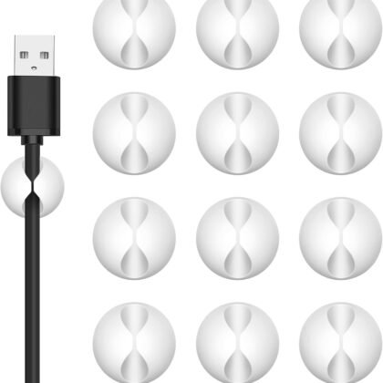Cord Holder Cable Clips, 12PCS White Adhesive Cord Organizer Charger Holder Wire Management Keeper for Nightstand, Desk, Office or Mouse