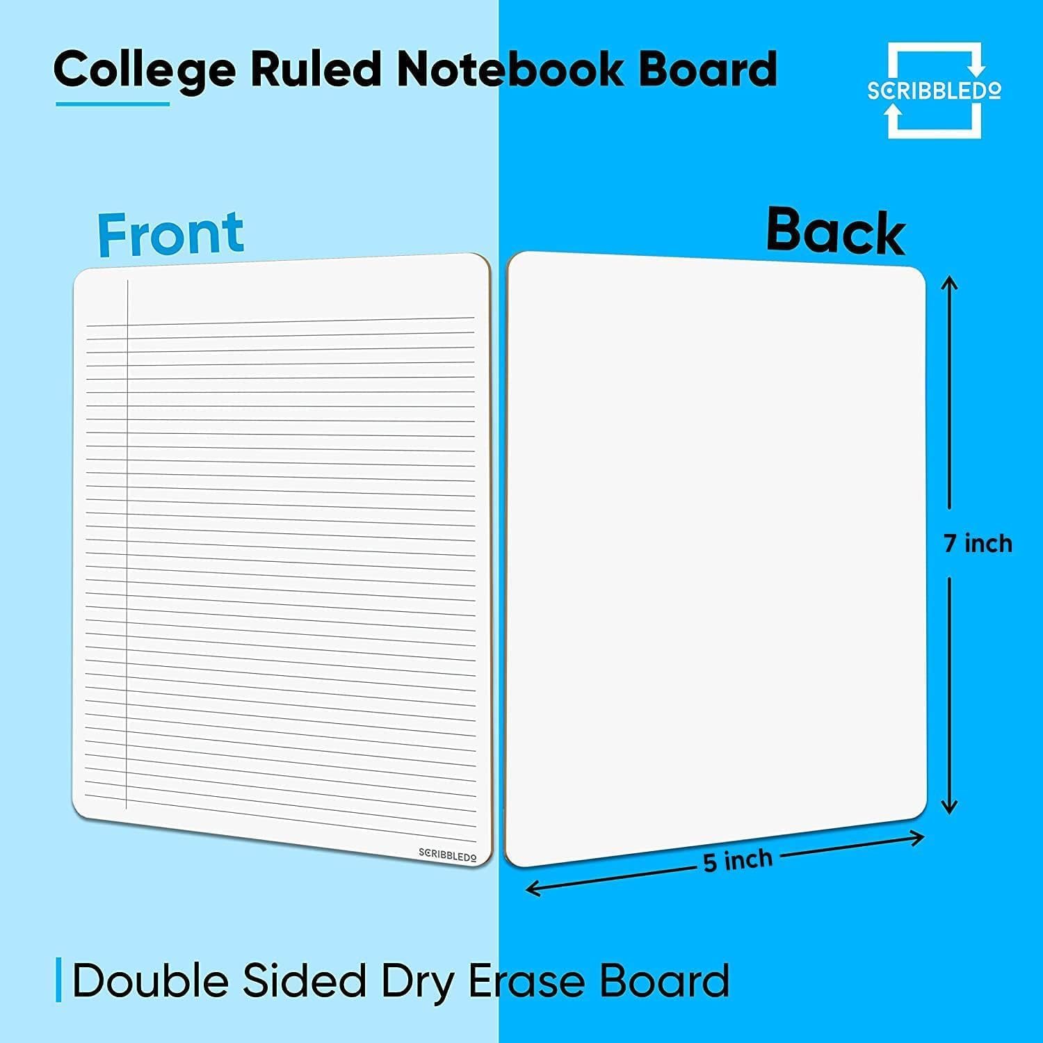 SCRIBBLEDO Dry Erase 5"x7" Mini Notebook College Ruled Lined Board 2 Pack Reusable Erasable Writing Note Pad Lapboard Blank Whiteboard on Reverse for Desk - Image 7