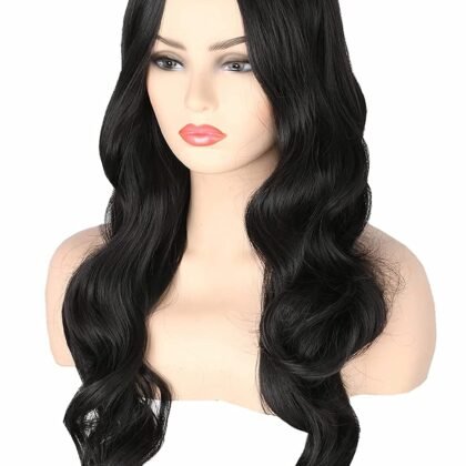 Topcosplay Black Wigs for Women Long Wavy Middle Part Full Wigs Halloween Cosplay Synthetic Wig