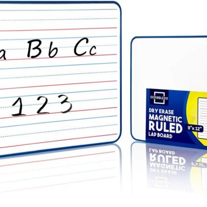 SCRIBBLEDO Magnetic Dry Erase Board, Double Sided 9" x 12" Small White Board, Ruled - Blank Blue Framed Mini Dry Erase Board, Portable Whiteboard for Kids, Great for School, Home & Remote Learning
