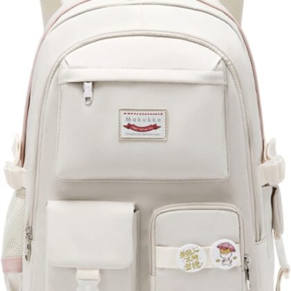 Makukke School Backpacks for Teen Girls - Laptop Backpacks 15.6 Inch College Cute Bookbag Anti Theft Women Casual Daypack,White