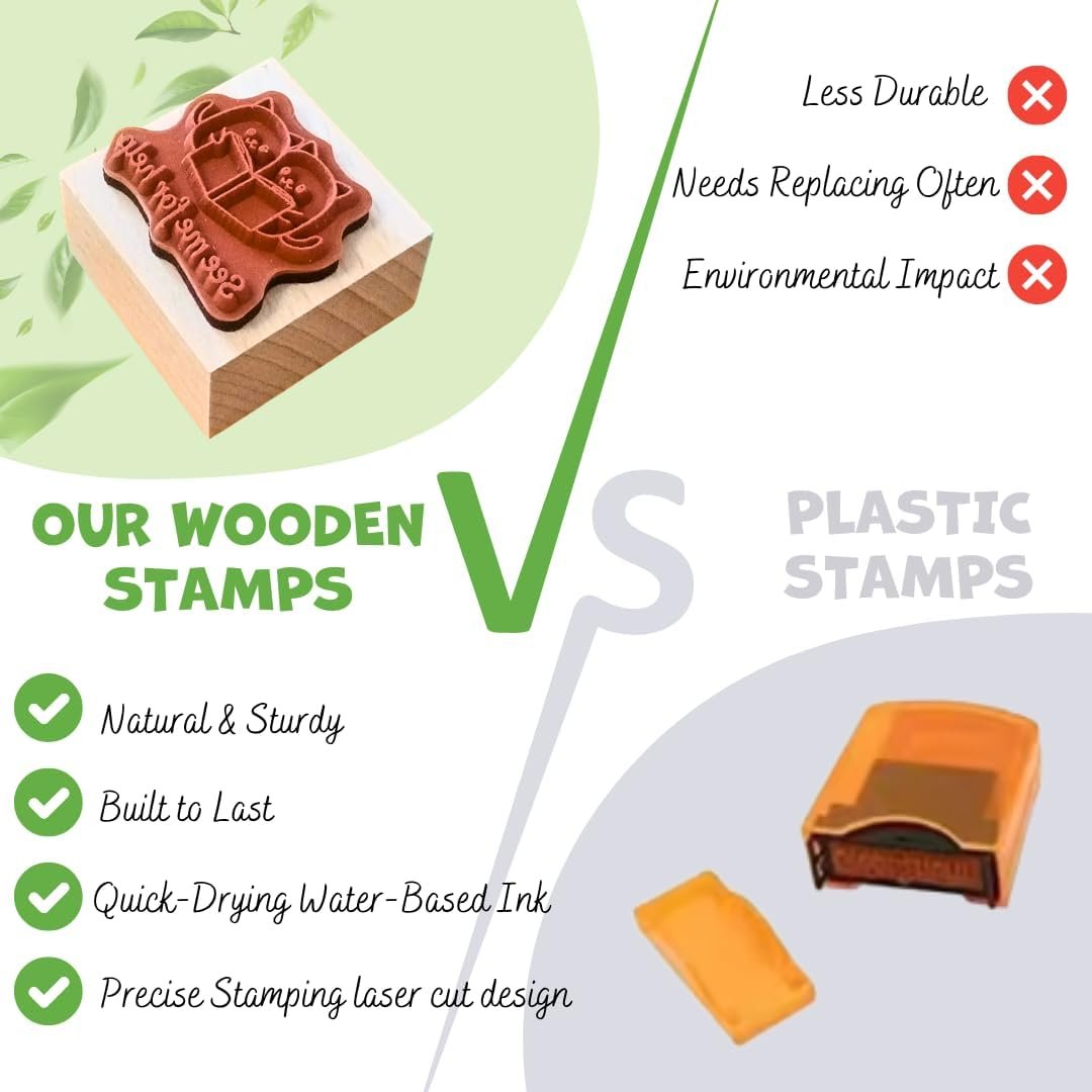 Teacher Stamp Set – 15 Durable & Motivational Wooden Teacher Stamps for Classroom Grading, 6 Ink Pads, Reward Stickers–Cute Elementary Teacher Must Haves, Teacher stationery, Back to School Essentials - Image 5