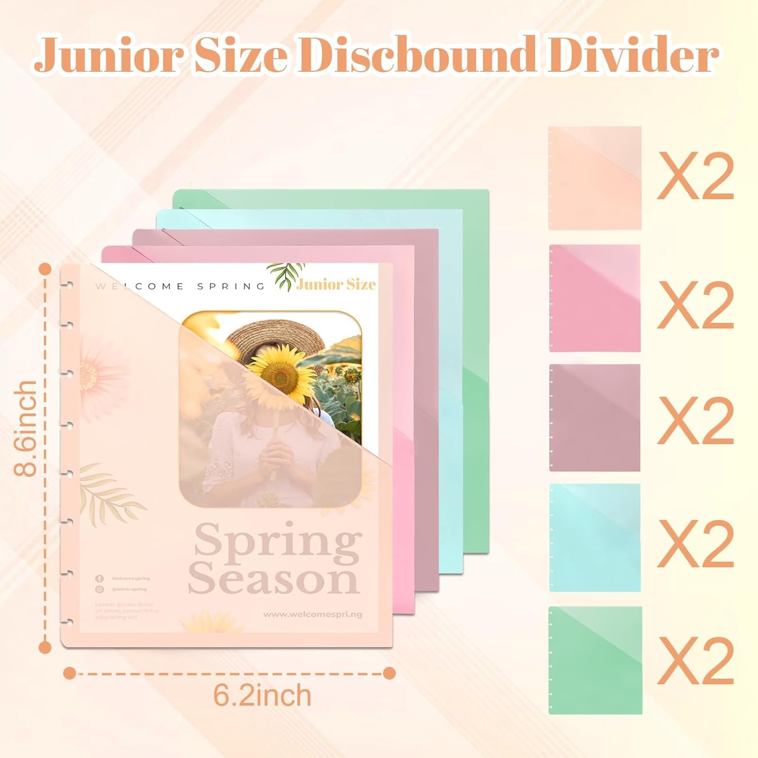 (5.5×8.5 inch) 10Pcs Junior Size Discbound Pocket Dividers DiscBound Binder Dividers Disc Bound Planner Supplies DiscBound Pocket Folder Discbound Notebook Accessories 8 Disc Planner Cover for Office - Image 2