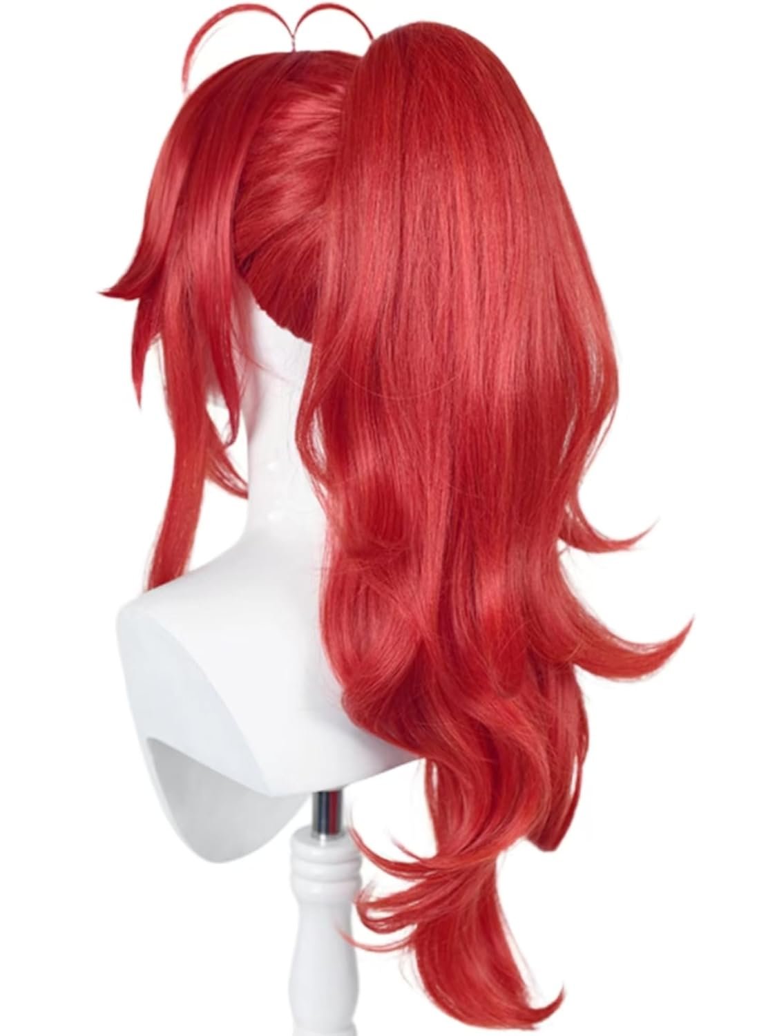 Diluc Cosplay Wig Red Ponytail Princess Wig with Bangs Red Pigtail Wigs for Women Men Halloween Party - Image 2