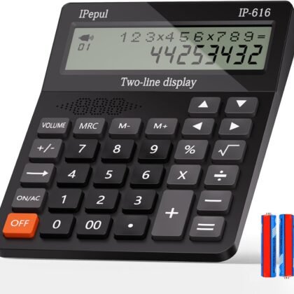 Calculators Desktop, Desk Calculator with Large 2 Line Display, Talking Basic Calculator with Big Button & Adjustable Volume, 4 Function Calculators for Business, Students, Office Supplies(Black)
