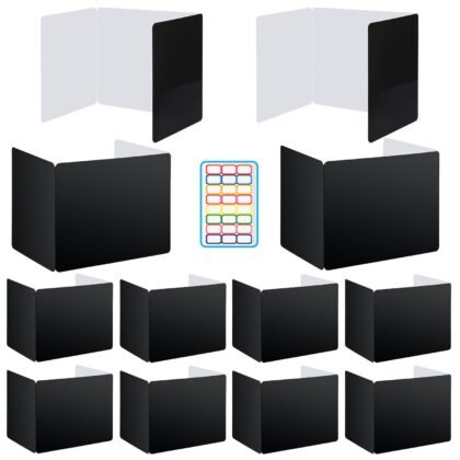 EARTHSON 12 Pcs Desk Dividers for Students, Coated Paper Privacy Shields Folder for Students, Privacy Folders for Students Desks, Test Divider Classroom Teacher Supplies Office Home, Black