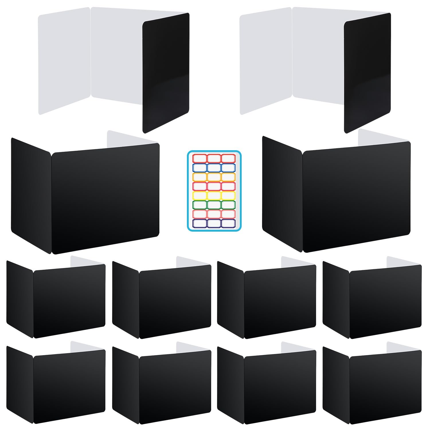 EARTHSON 12 Pcs Desk Dividers for Students, Coated Paper Privacy Shields Folder for Students, Privacy Folders for Students Desks, Test Divider Classroom Teacher Supplies Office Home, Black