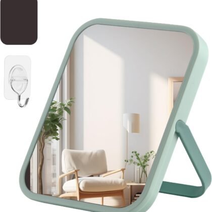Magnetic Locker Mirror with Foldable Stand & Hook - 5.6x6.8 Inch Portable HD Makeup Mirror for Desk/Dorm/Fridge - Shatterproof ABS Frame, Rounded Edges (Student-Friendly)