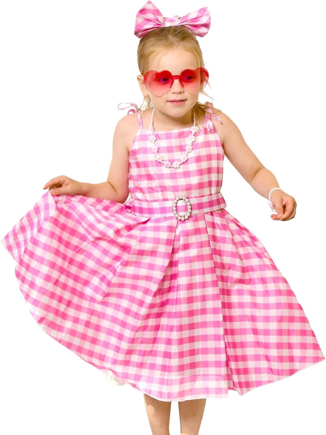 Golray 7pcs Girls Plaid Costume Dress Sweet Slip Dress with Accessories Movie Outfit Birthday Halloween Costume for Girls - Image 2