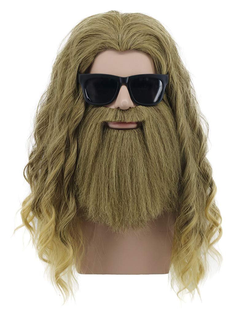 VGbeaty Adult Men Long Curly Gold Brown Mustache Wig - Thor Wig for Halloween Cosplay & Anime Costume Party