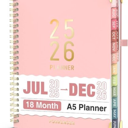 Jul 2025 - Dec 2026 Planner, Forvencer Academic Planner 2025-2026, 18 Month Daily Planner, 6" x 8", Weekly & Monthly Agenda Book, Hardcover Calendar Book, School Supplies for Student Teacher, Pink