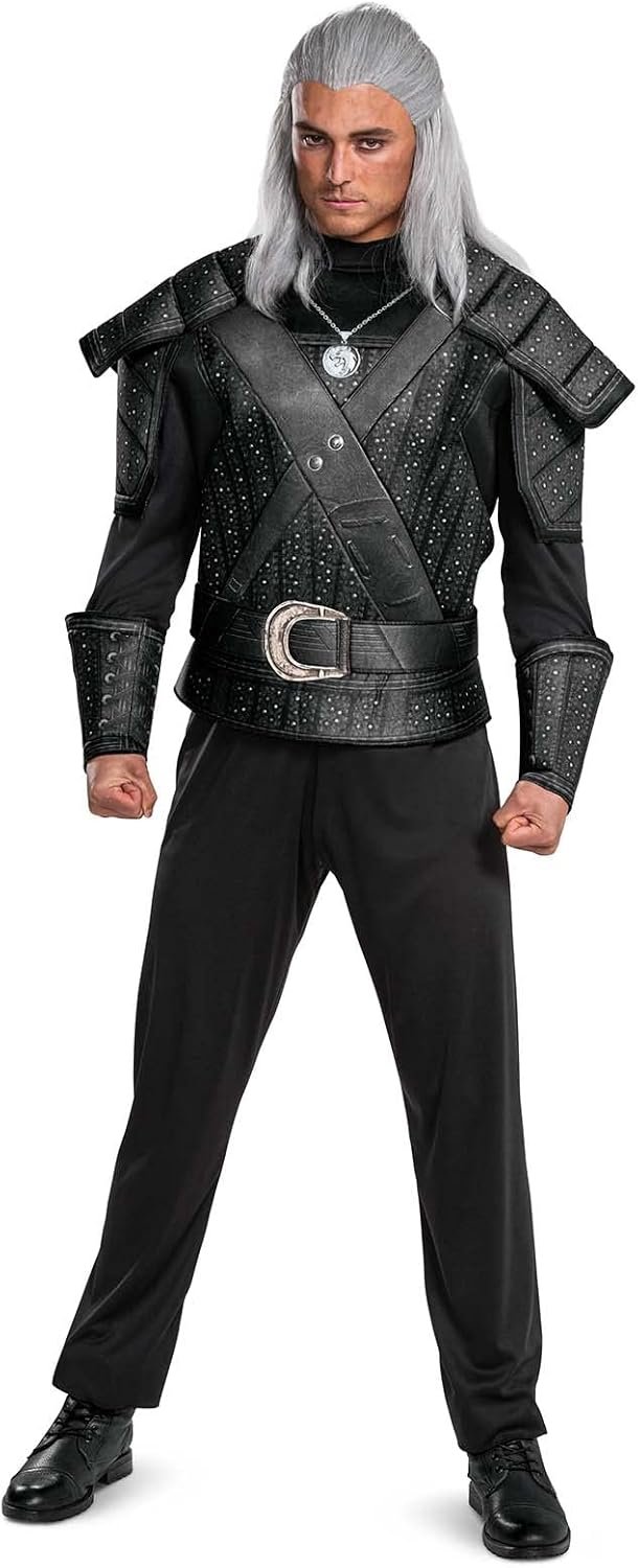 Disguise mens Geralt Costume for Men, Official the Witcher Costume Outfit and Faux Armor