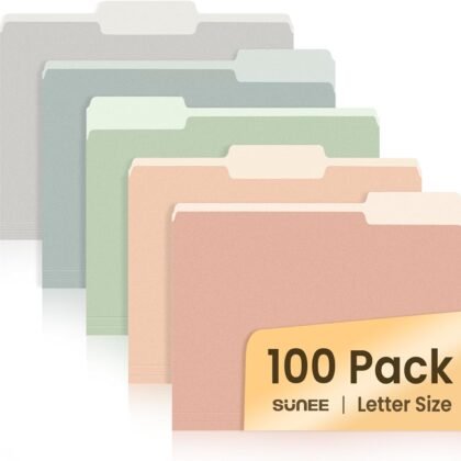 SUNEE File Folders Letter Size Pastel Colors, 100 Pack Manilla Folders 8.5 x 11 1/3-Cut Tabs, Colored File Folders Office Home School for Documents Files Paper