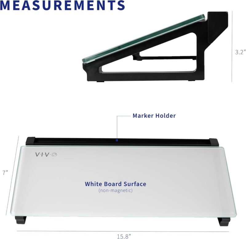 VIVO Glass 16 x 7 inch Desktop Whiteboard with Marker Slot and Open Storage, Dry Erase Non-Streak White Surface, Black Frame, DESK-WB16D - Image 3