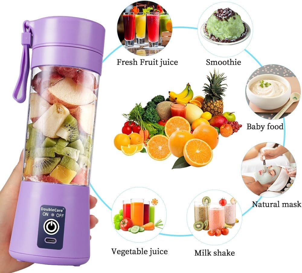 Portable Blender Cup,Electric USB Juicer Blender,Mini Blender Portable Blender For Shakes and Smoothies, juice,380ml, Six Blades Great for Mixing,light purple - Image 2