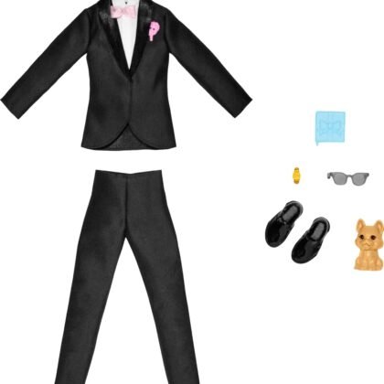 Barbie Ken Fashion Pack, Bridal Set with Groom Outfit for Ken Doll, Includes Tuxedo & Shoes, Puppy & 3 Accessories