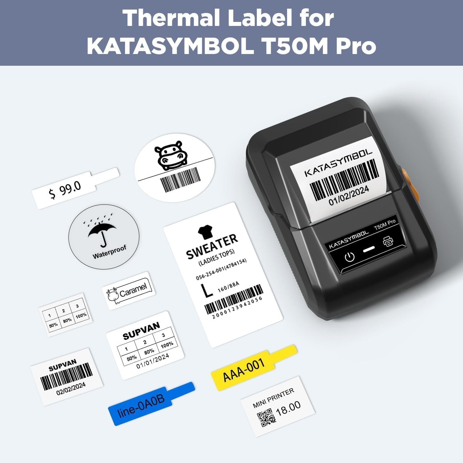 SUPVAN T50M Series Label Maker Tape, Black on Transparent 1.57" × 2.36" (50mm × 80mm) 95 Labels/Roll Genuine Laminated Thermal Label Tape Refill, Waterproof Oilproof Adhesive Auto Detect Labels - Image 4