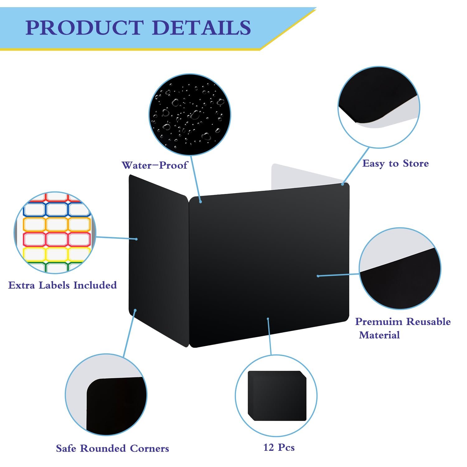 EARTHSON 12 Pcs Desk Dividers for Students, Coated Paper Privacy Shields Folder for Students, Privacy Folders for Students Desks, Test Divider Classroom Teacher Supplies Office Home, Black - Image 3