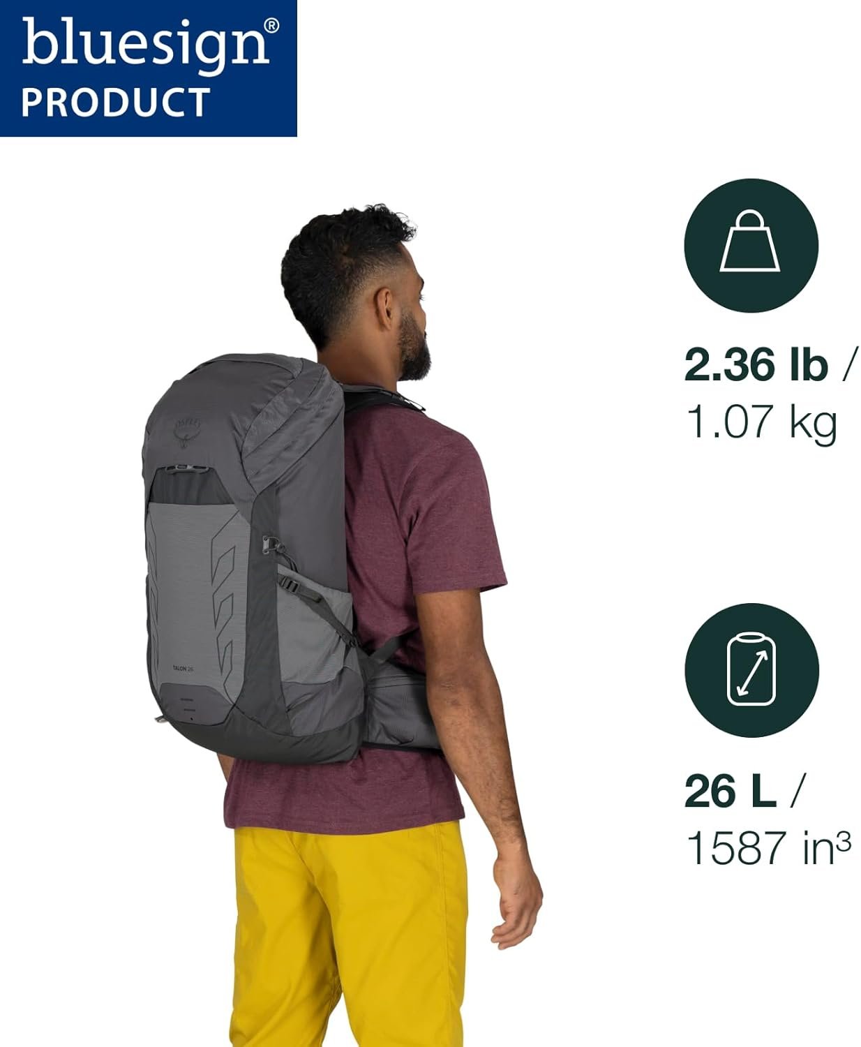 Osprey Talon 26L Men's Lightweight Hiking Backpack with Hipbelt, Phantom Grey/Dark Charcoal - Image 2