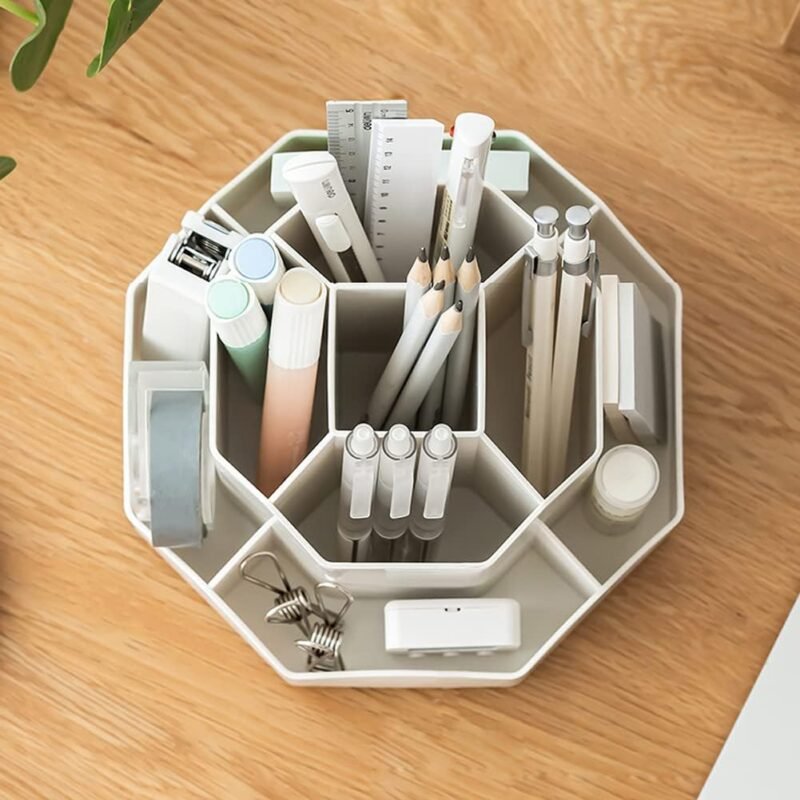 Rotating Art Supply Storage Organizer,Pencil Holder with 9 Compartment, Pen Storage Organizer, for Kids Art Desk, Homeschool Supplies, Home Office Desktop Organizer(White) - Image 5