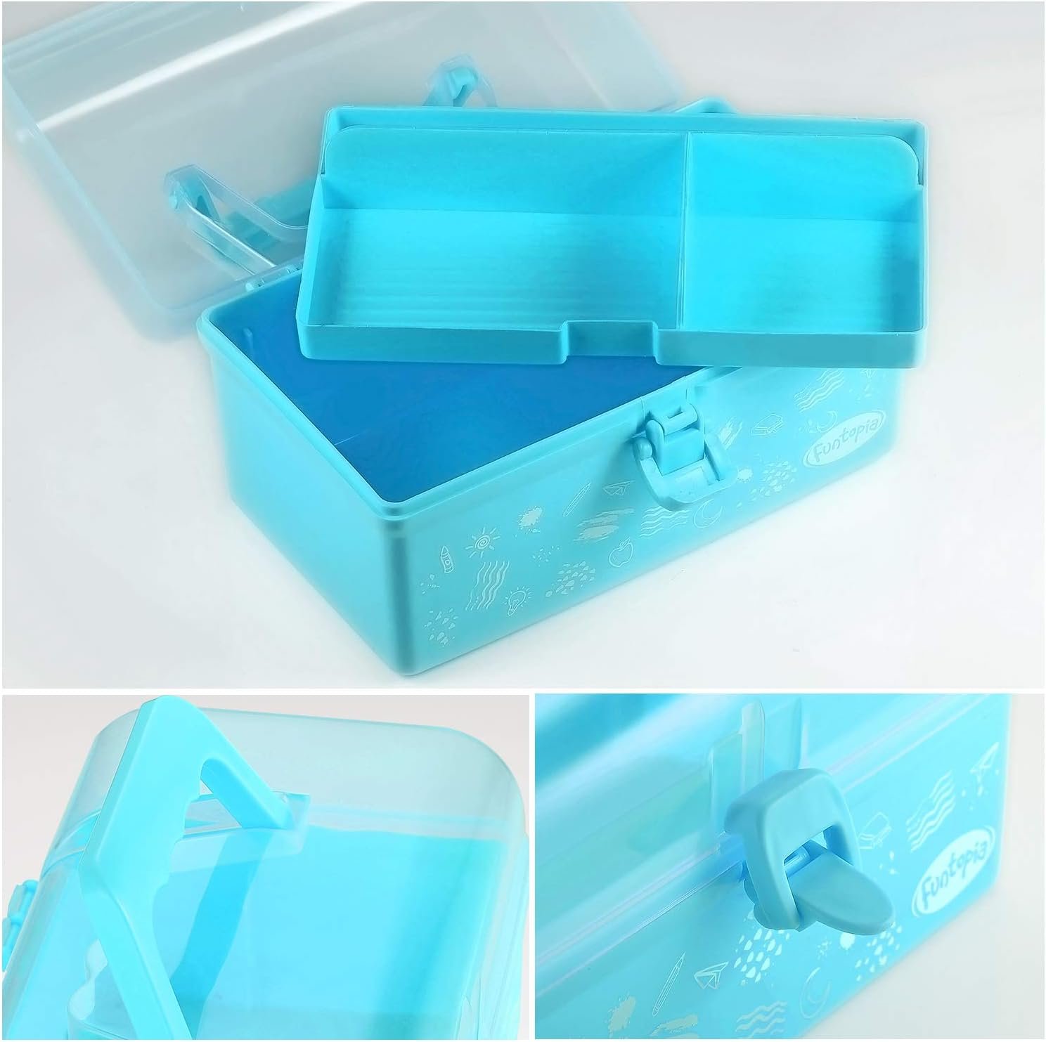 Funtopia Plastic School Supply Box, Art and Craft Storage Box, Tool Box for Kids, Children, Storage Container and Case with Latch and Handle, Perfect for Craft Items, Toys, Stationery and More - Blue - Image 2