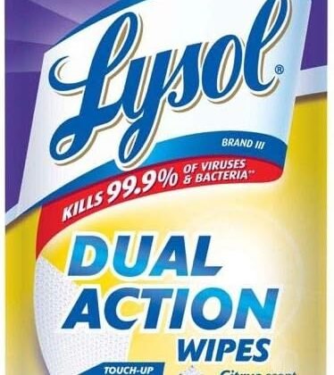 Lysol, Dual Action Complete Clean Disinfecting Wipes, White, 75 Count, Citrus, 450 Count, (Pack of 6)