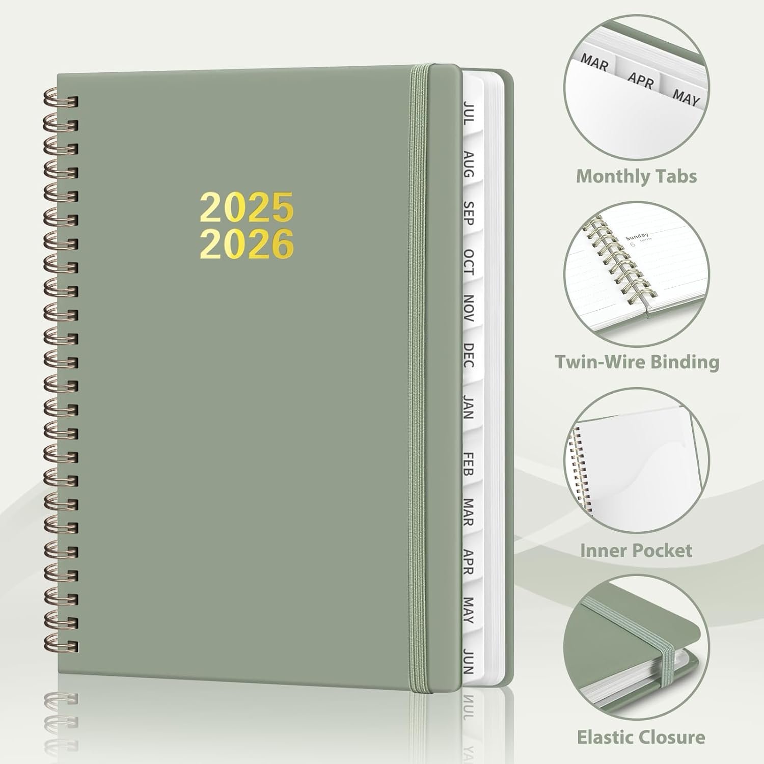 Planner 2025-2026, Weekly and Monthly Calendar Academic Planner (July 2025 - June 2026), Hardcover Teacher School Student Agenda with Tabs, Ideal for School Office Supplies, A5 (6.3" x 8.5") - Green - Image 4