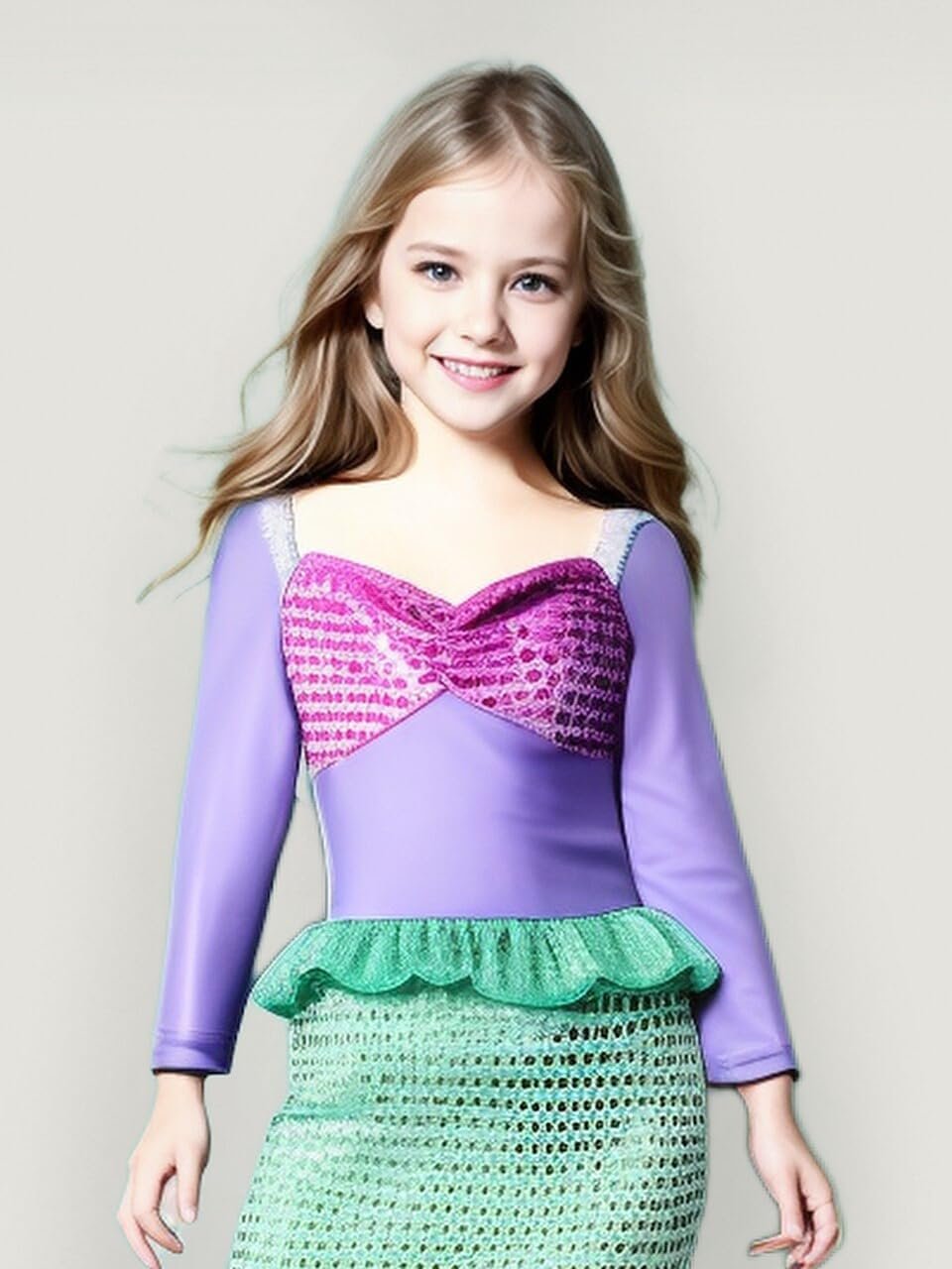 Arie Costume For Girls Little Mermaid Dress Up Costume Arie Dress Age 3-8 With Wig Halloween Cosplay Birthday Party - Image 2