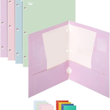 Mr. Pen- Pocket Folders, 4 Pocket, 4 Pack, Pastel Colors, Folders with Pockets 3 Hole Punched, Folders, Folders for School, Folders with Pockets, Binder Folders, Back to School Supplies