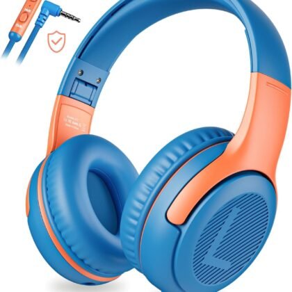 Kids Headphones Wired Toddler Headphones with Microphone, Over-Ear Headphones, 85/94dB Volume-Limiting, 3.5mm Jack, Foldable On-Ear Design - Safe & Comfortable for Learning & Entertainment