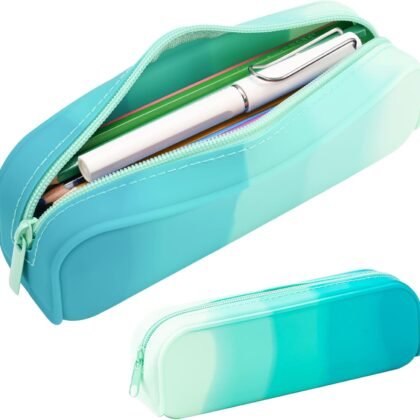 Pencil Case,Colorful Silicone Waterproof Pencil Pouch Aesthetic Lightweight&Portable Pen Bag Stylish Small Office Supplies for Adults,Women and Men(Green)