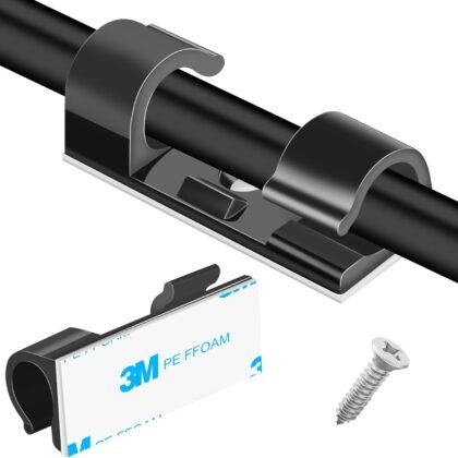 XHF 50pcs Medium Self Adhesive Cable Clips Black,Wire Clips Cable Management Wire Organizer Cord Holder for Under Desk, Car, Wall, TV PC Ethernet Cable