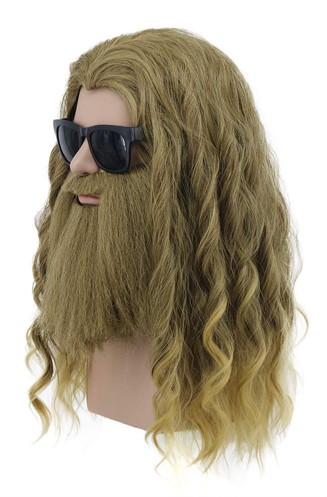 VGbeaty Adult Men Long Curly Gold Brown Mustache Wig - Thor Wig for Halloween Cosplay & Anime Costume Party - Image 3