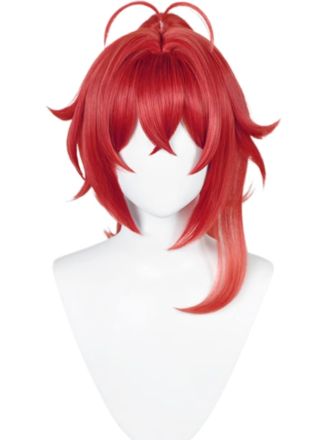 Diluc Cosplay Wig Red Ponytail Princess Wig with Bangs Red Pigtail Wigs for Women Men Halloween Party - Image 4