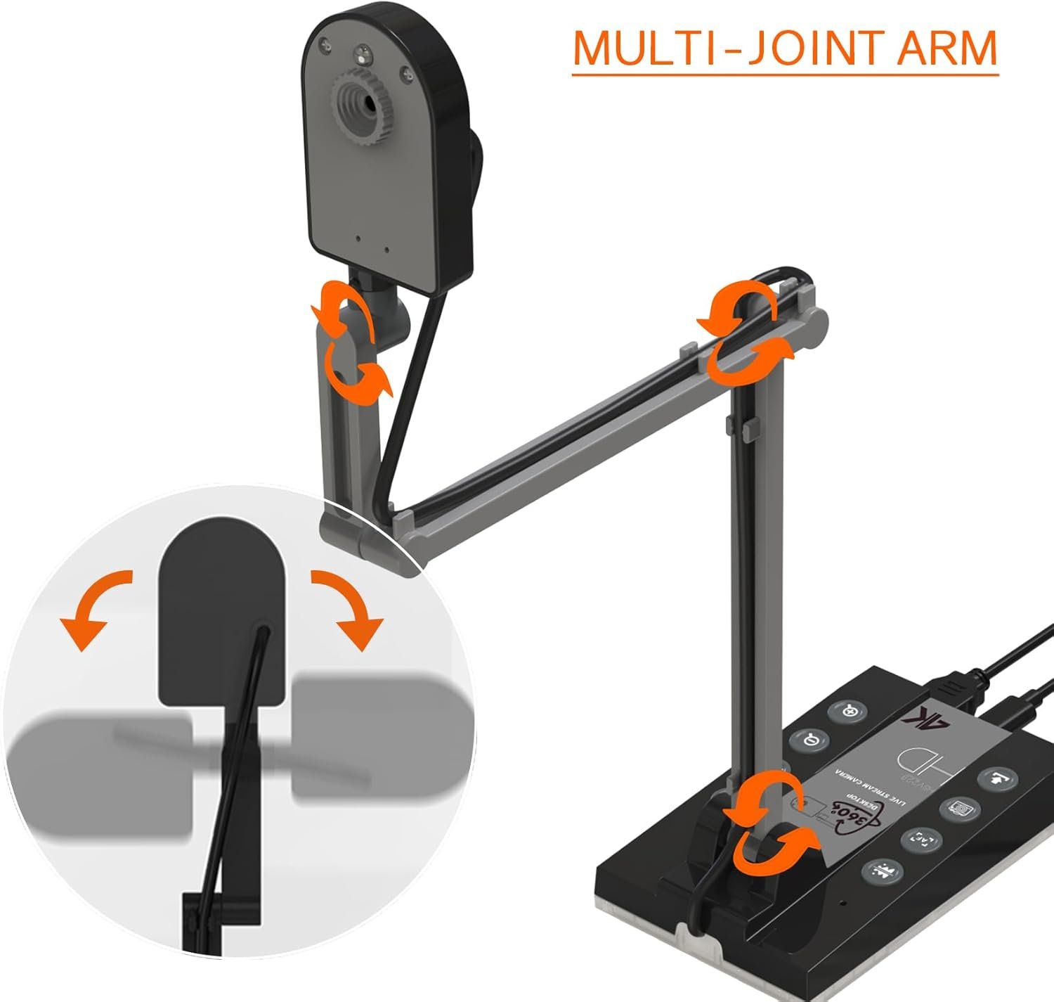 TreasLin Document Camera for Teachers HDMI USB-C 15MP HDIM Document Camera, Remote Learning Classroom Presentations Camera Art Classes Online Teaching with Multi Angle Rotation Adjustment LED Light - Image 2