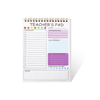 Teacher Notepad - Spiral To Do List Notepad for Classroom Organization, Teacher Planner with Checklist Sections, Teacher Appreciation Gifts, 5.5” x 8.5” 50 sheets Thick Paper, Tear-Away Desk Organizer