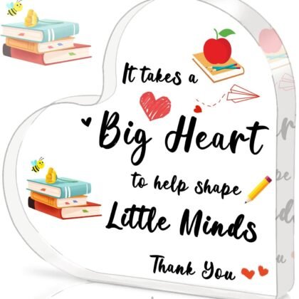 Teacher Appreciation Gifts, Teacher Gifts for Women - Acrylic Heart Shape Plaque Teachers Gifts 4×4×0.4 inches, End of Year Student Gifts from Teacher, Teacher Retirement Gifts for Women Men