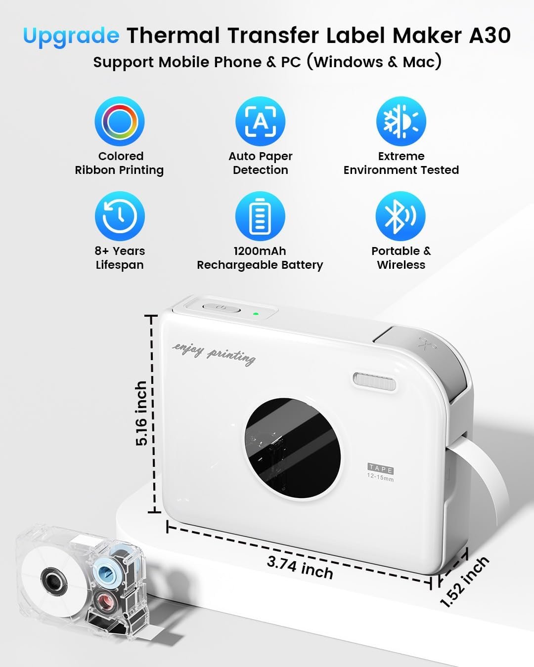 Phomemo A30 Label Maker, Mini Bluetooth Portable Rechargeable Label Maker Machine in/Out Door Use Without Fade Sticker for Home Office Small Business School, Works with Tablet, Phone & PC - Image 8