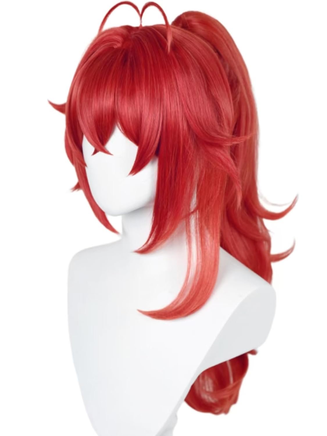 Diluc Cosplay Wig Red Ponytail Princess Wig with Bangs Red Pigtail Wigs for Women Men Halloween Party - Image 5