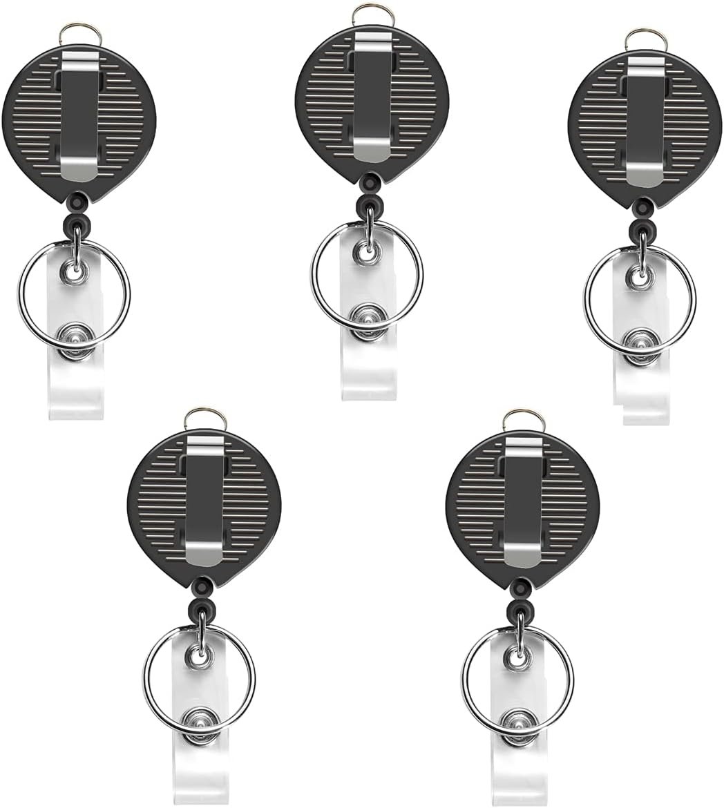5 Pack Black Retractable Badge Reels for Lanyards,Nurses,Badge Holder,Reel Retractable with Metal Ring, with Clip - Image 2