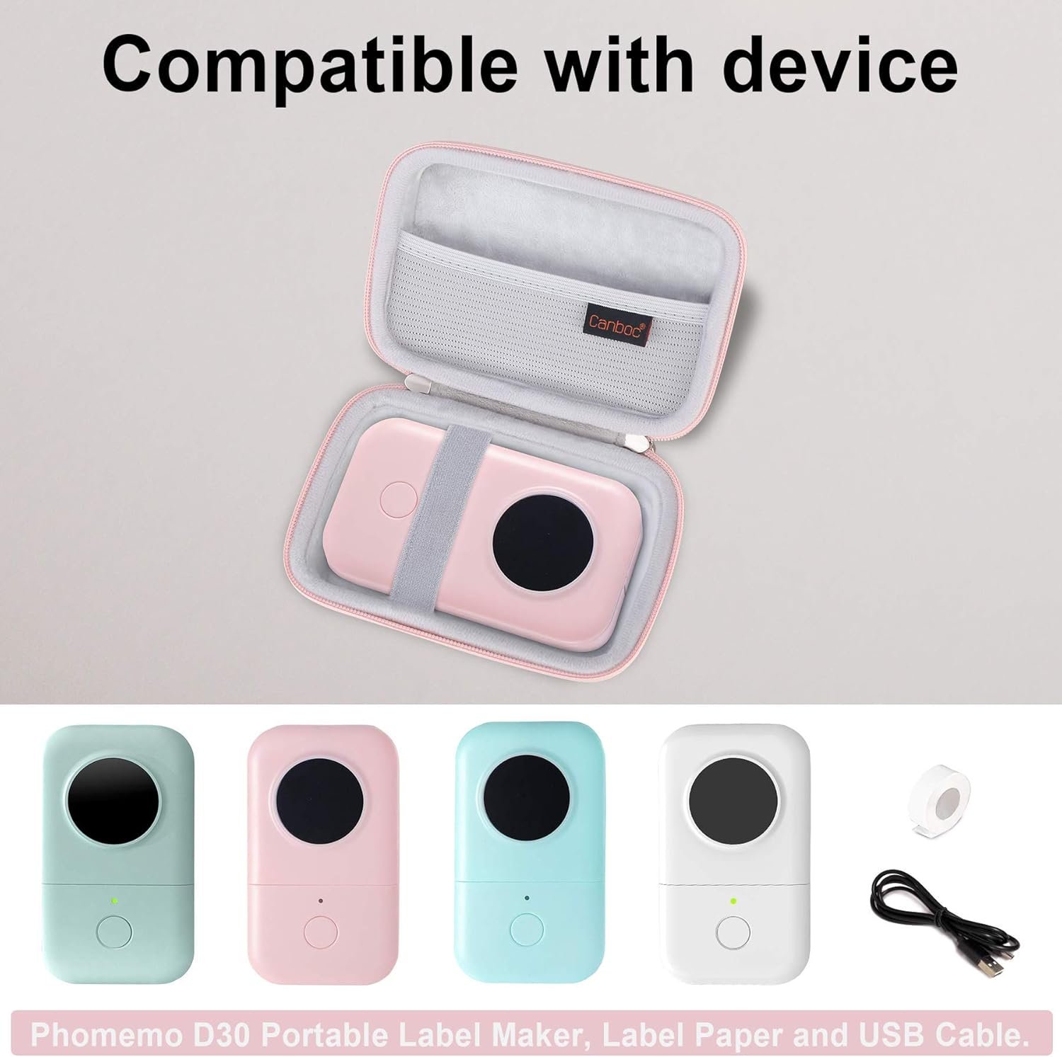 Canboc Hard Carrying Label Maker Case Replacement for Phomemo D30/ Phomemo D35/Memoking D30 Label Maker, Portable Thermal Bluetooth Label Printer Storage Bag, Mesh Bag fit Label Paper Cable, Rose Gold - Image 2