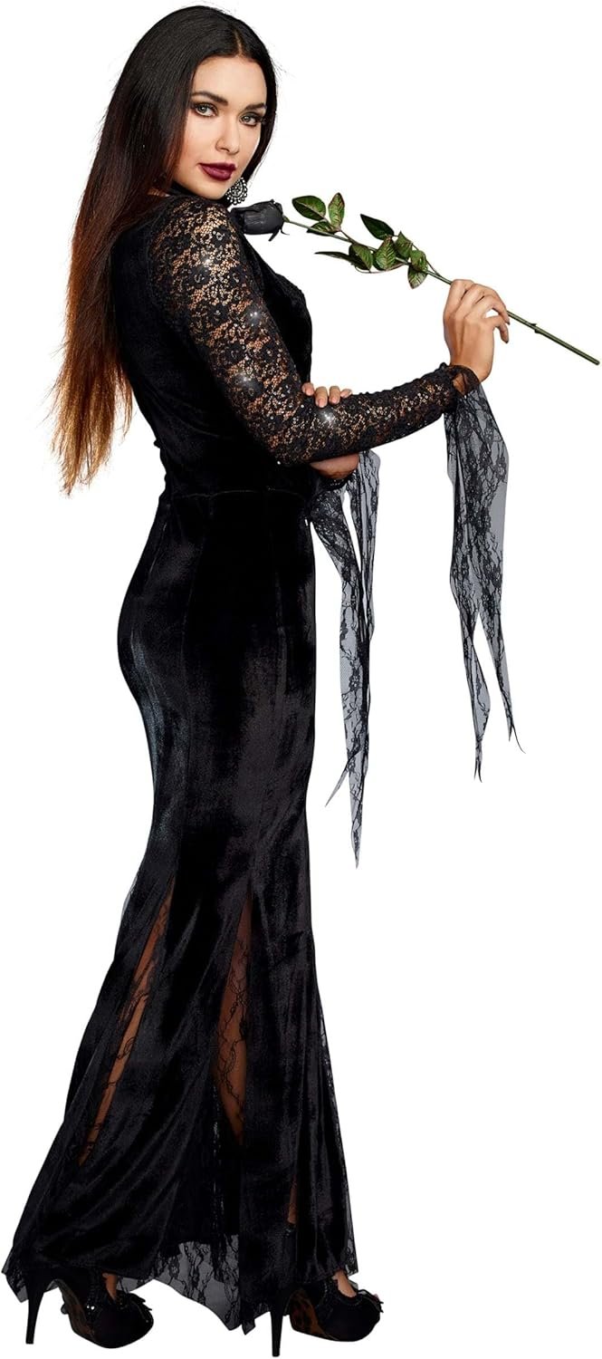 Dreamgirl Adult Womens Morticia Costume, Frightfully Beautiful Halloween Costume - Image 2